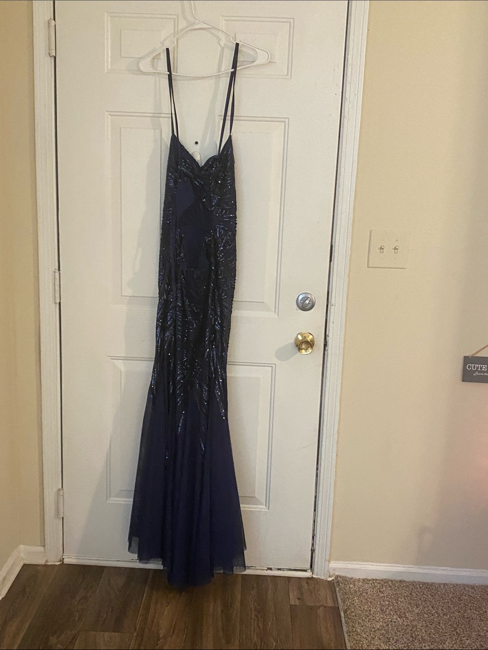 Midnight Navy Sequin Spaghetti Strap Prom Gown